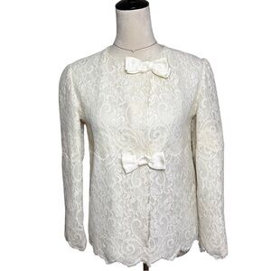Vintage Lily of France Ivory Lace Bow Formal Jacket Small | Coquette Romantic